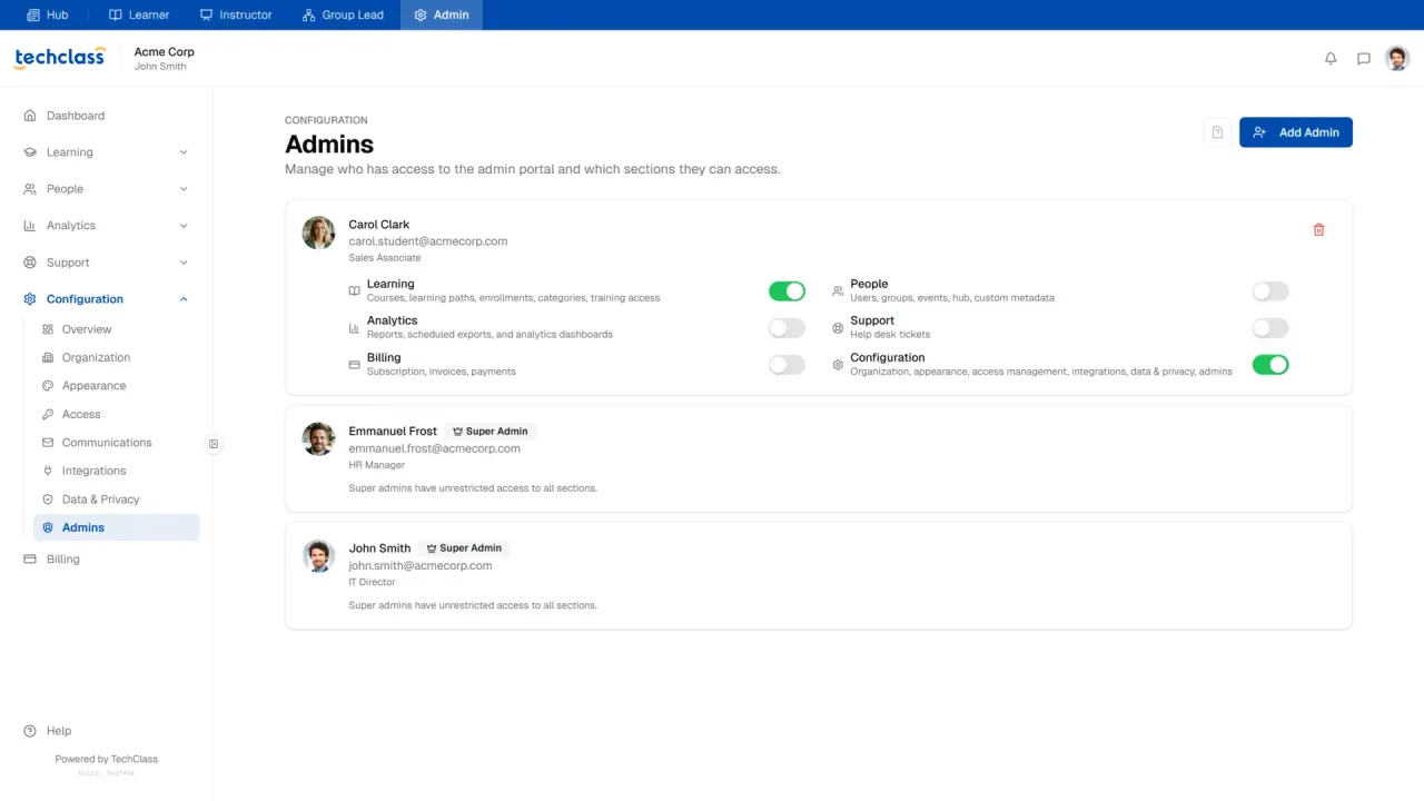 TechClass Platform Security and Access Controls