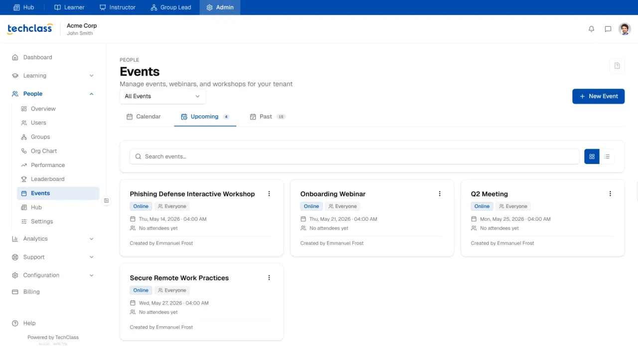 TechClass Events for Live Onboarding