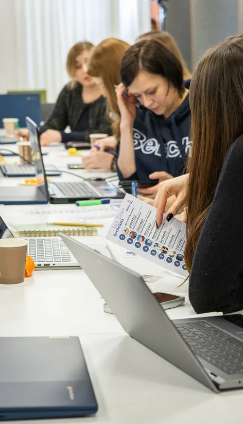 Tour participants working together during a workshop