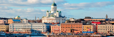 Panoramic photo of the Helsinki waterfront with the cathedral on the skyline