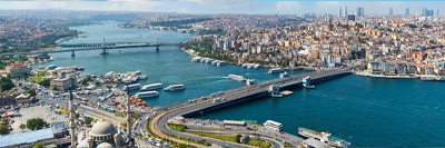 Aerial photo of Istanbul across the Golden Horn and Galata Bridge
